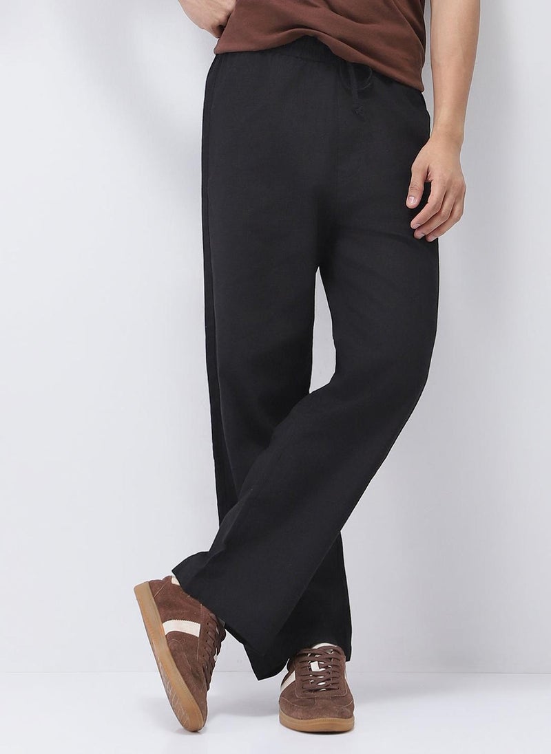 Urbano Fashion Men's Black Loose Fit Solid Linen Blend Trousers Non-Stretchable - Image 1